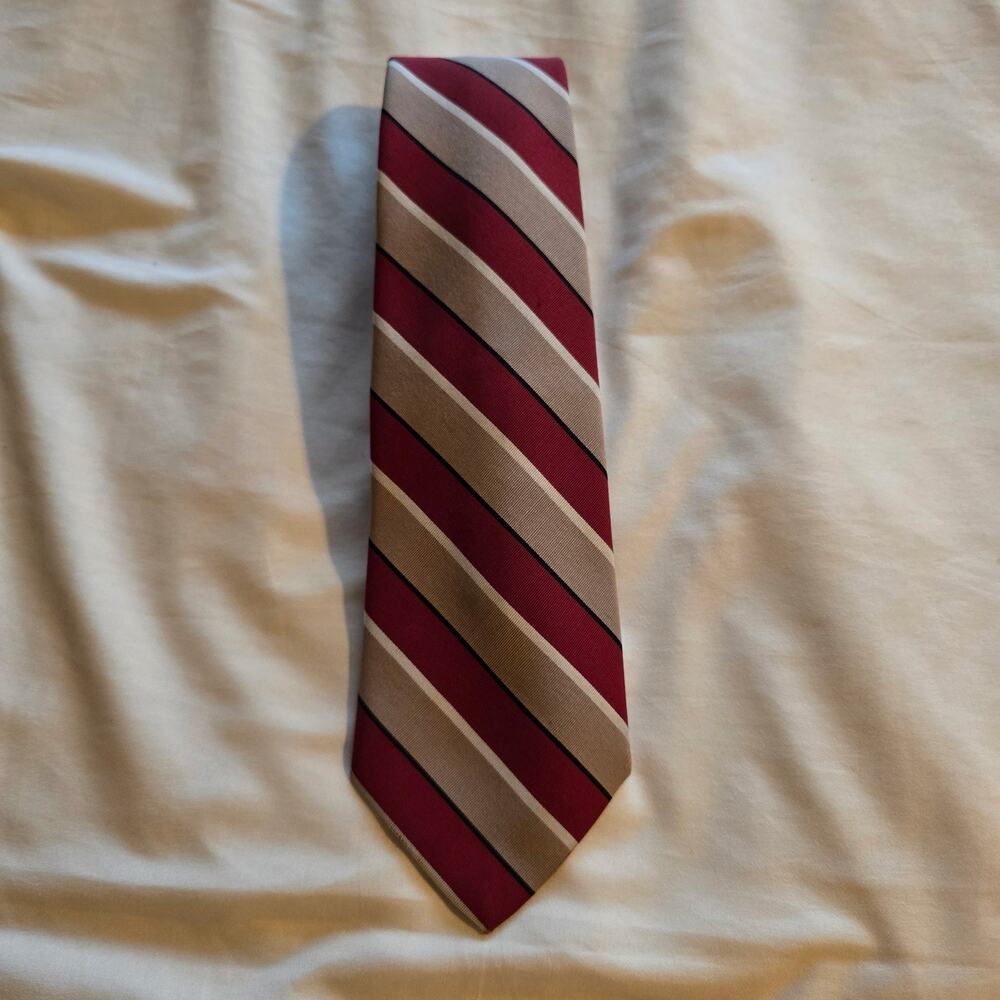 Vintage Brooks Brothers Preppy Striped Tie cream/red Wool Silk Blend Made In UK